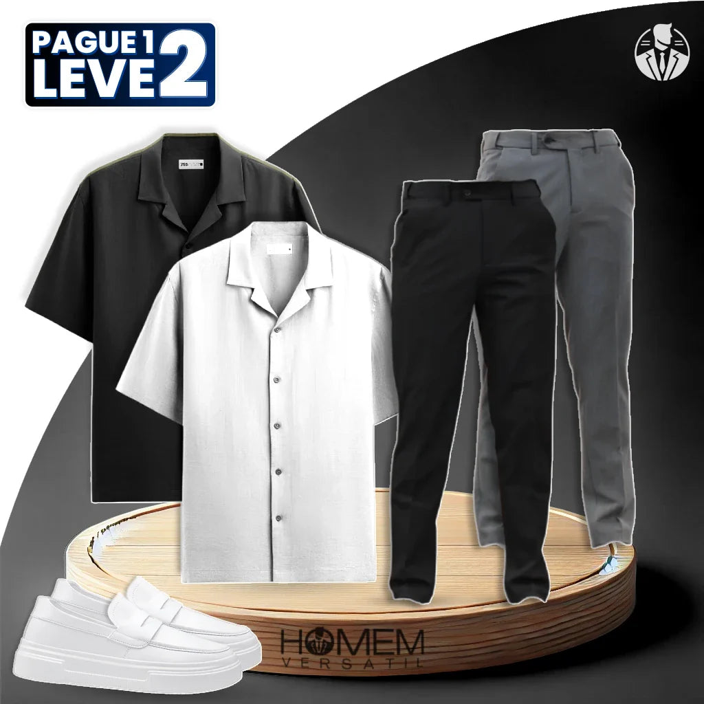 [Pague 1, Leve 2] Conjunto Social Rise com Camisas de Linho e Calças de Lã + BRINDE: Mocassim