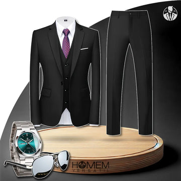 Kit Terno Masculino Completo Dominus com Blazer e Calça + BRINDES: Relógio e Óculos de Sol